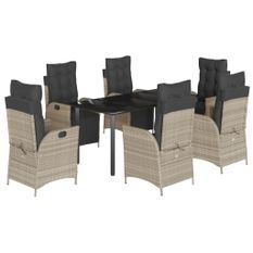 Ensemble à manger de jardin et coussins 7 pcs gris clair rotin
