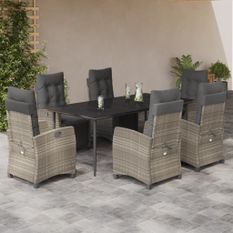 Ensemble à manger de jardin et coussins 7 pcs gris clair rotin