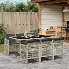 Ensemble à manger de jardin et coussins 7 pcs gris clair rotin