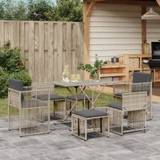 Ensemble à manger de jardin et coussins 7 pcs gris clair rotin