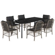 Ensemble à manger de jardin et coussins 7 pcs gris rotin