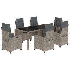 Ensemble à manger de jardin et coussins 7 pcs gris rotin