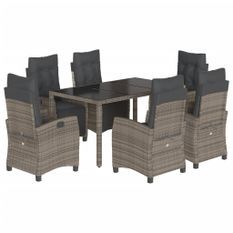 Ensemble à manger de jardin et coussins 7 pcs gris rotin