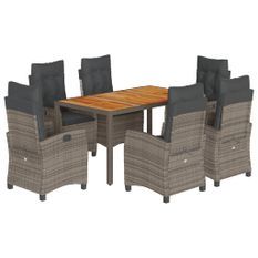Ensemble à manger de jardin et coussins 7 pcs gris rotin