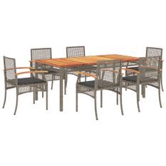 Ensemble à manger de jardin et coussins 7 pcs gris rotin