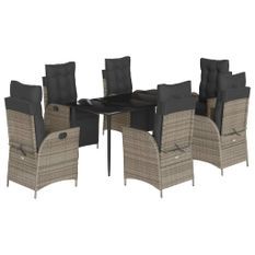 Ensemble à manger de jardin et coussins 7 pcs gris rotin
