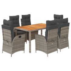 Ensemble à manger de jardin et coussins 7 pcs gris rotin