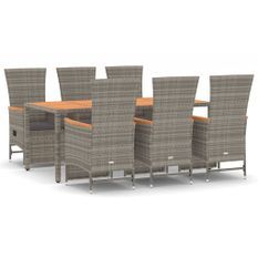 Ensemble à manger de jardin et coussins 7 pcs gris rotin