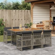 Ensemble à manger de jardin et coussins 7 pcs gris rotin