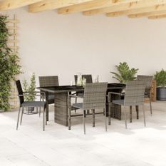 Ensemble à manger de jardin et coussins 7 pcs gris rotin