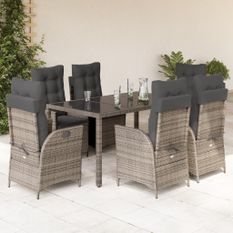 Ensemble à manger de jardin et coussins 7 pcs gris rotin