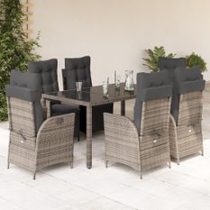 Ensemble à manger de jardin et coussins 7 pcs gris rotin