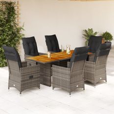 Ensemble à manger de jardin et coussins 7 pcs gris rotin