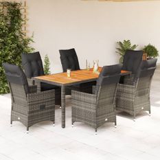 Ensemble à manger de jardin et coussins 7 pcs gris rotin