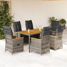Ensemble à manger de jardin et coussins 7 pcs gris rotin