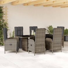 Ensemble à manger de jardin et coussins 7 pcs gris rotin