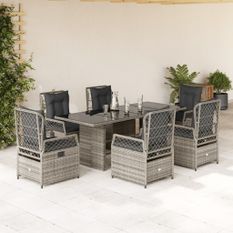 Ensemble à manger de jardin et coussins 7 pcs gris rotin