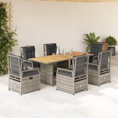 Ensemble à manger de jardin et coussins 7 pcs gris rotin