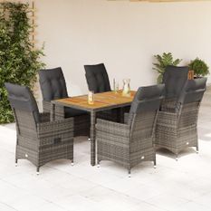 Ensemble à manger de jardin et coussins 7 pcs gris rotin