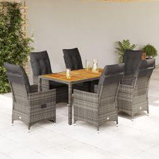 Ensemble à manger de jardin et coussins 7 pcs gris rotin