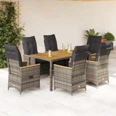 Ensemble à manger de jardin et coussins 7 pcs gris rotin