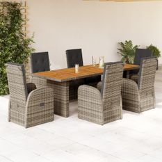 Ensemble à manger de jardin et coussins 7 pcs gris rotin