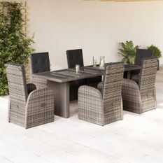 Ensemble à manger de jardin et coussins 7 pcs gris rotin