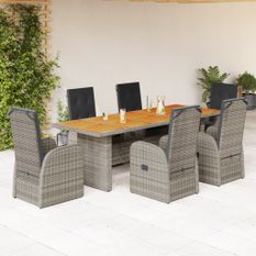 Ensemble à manger de jardin et coussins 7 pcs gris rotin