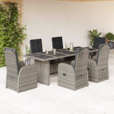 Ensemble à manger de jardin et coussins 7 pcs gris rotin