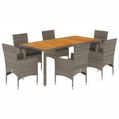 Ensemble à manger de jardin et coussins 7 pcs gris rotin acacia