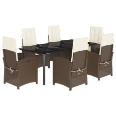 Ensemble à manger de jardin et coussins 7 pcs marron rotin