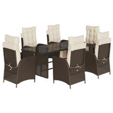 Ensemble à manger de jardin et coussins 7 pcs marron rotin