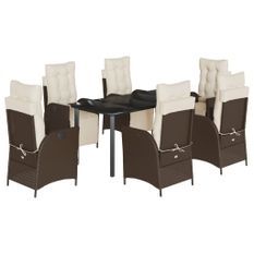 Ensemble à manger de jardin et coussins 7 pcs marron rotin