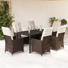 Ensemble à manger de jardin et coussins 7 pcs marron rotin