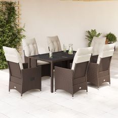 Ensemble à manger de jardin et coussins 7 pcs marron rotin