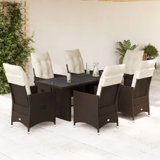 Ensemble à manger de jardin et coussins 7 pcs marron rotin