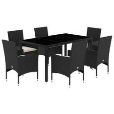 Ensemble à manger de jardin et coussins 7 pcs noir rotin acacia