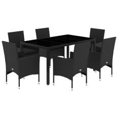 Ensemble à manger de jardin et coussins 7 pcs noir rotin acacia