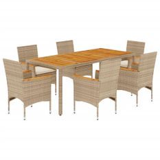 Ensemble à manger de jardin et coussins 7pcs beige rotin acacia