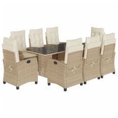 Ensemble à manger de jardin et coussins 9 pcs beige Poly rotin