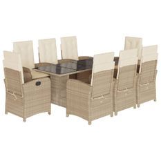 Ensemble à manger de jardin et coussins 9 pcs beige Poly rotin