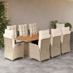 Ensemble à manger de jardin et coussins 9 pcs beige Poly rotin
