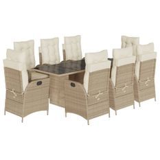 Ensemble à manger de jardin et coussins 9 pcs beige Poly rotin