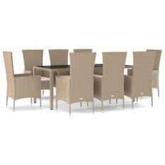 Ensemble à manger de jardin et coussins 9 pcs beige Poly rotin