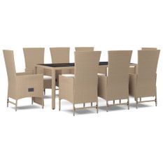 Ensemble à manger de jardin et coussins 9 pcs beige Poly rotin