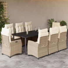 Ensemble à manger de jardin et coussins 9 pcs beige Poly rotin