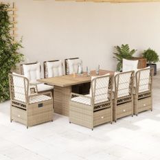 Ensemble à manger de jardin et coussins 9 pcs beige Poly rotin