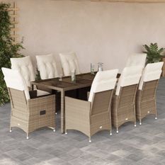 Ensemble à manger de jardin et coussins 9 pcs beige Poly rotin