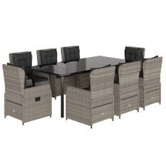 Ensemble à manger de jardin et coussins 9 pcs gris clair rotin
