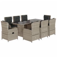 Ensemble à manger de jardin et coussins 9 pcs gris clair rotin